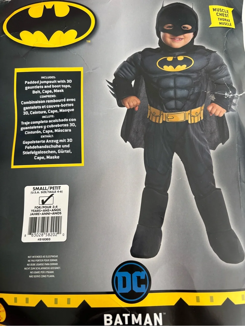 🎃Rubie's Black and Yellow Padded Batman Costume with Cape And Mask🎃
